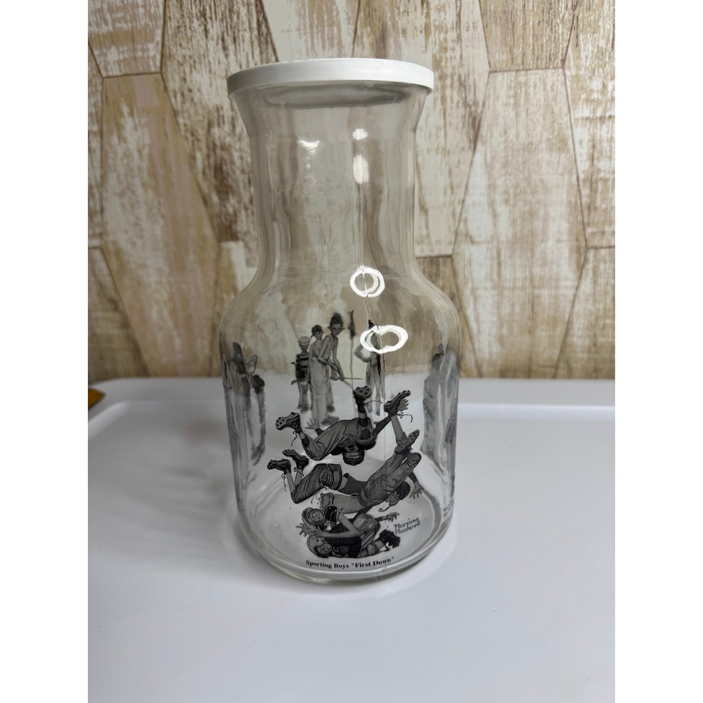 Norman Rockwell Sporting Boys First Down Chopsn Up Missed Pitcher Glass with Lid